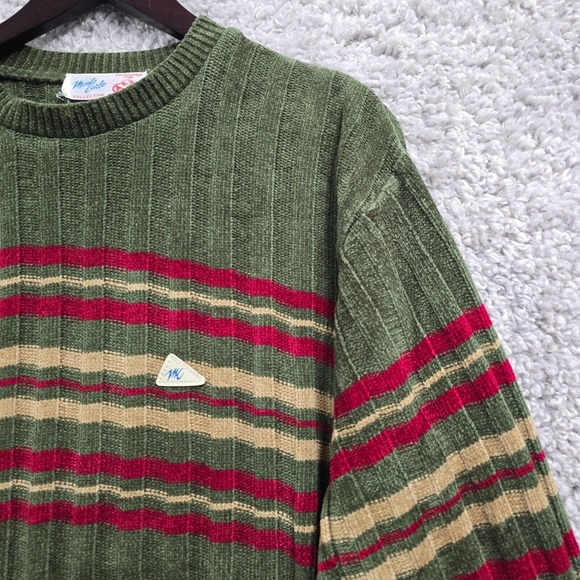 Vintage Monte Carlo Sweater Mens 42 Medium Green Striped Lambs Wool Y2K Retro - Picture 3 of 13